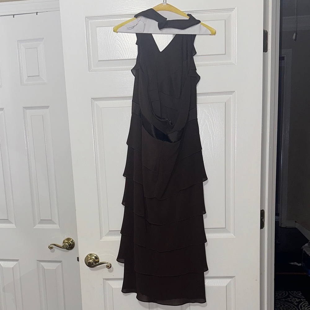 After Six Chocolate Brown Layered Midi Dress with Halter Neck